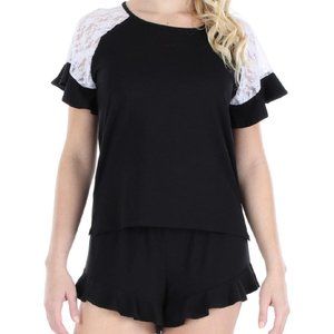 ‼️SOLD‼️Lace Short Sleeve Topwith Ruffle Shorts Pj